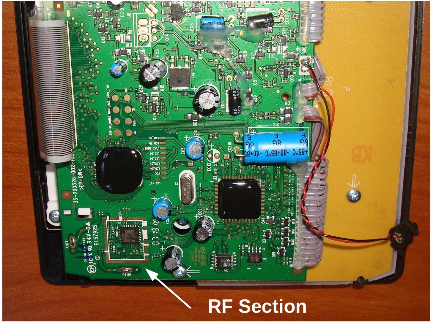 Figure 3: Base station printed circuit board showing the location of the RF section.